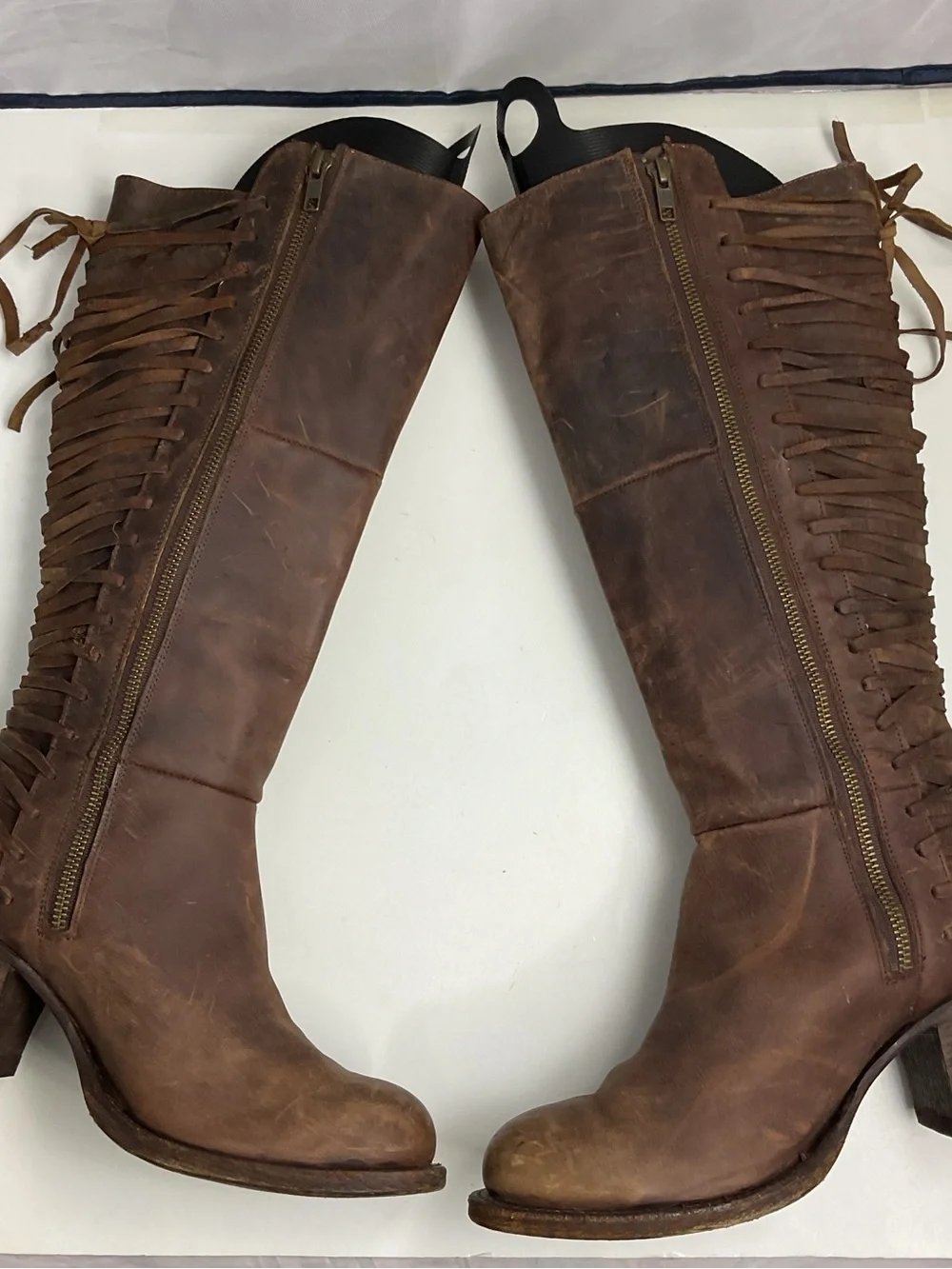 Miss Macie Brown Leather Tall Riding Lace-Back Side Zip Boots Women’s Size 9M